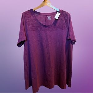NWT Lane Bryant Plus Size Maroon Embroidered Short Sleeve Top